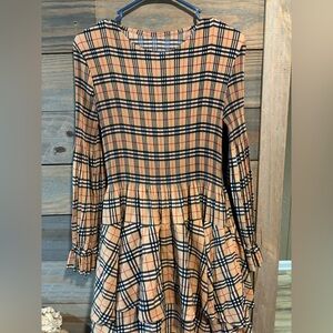 OS Plaid Long Sleeve Dress